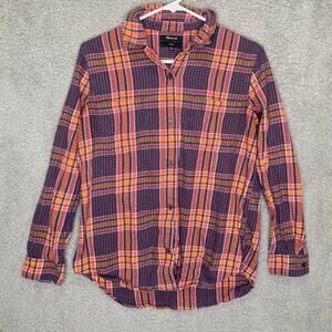 Madewell women M long sleeve button up plaid flannel boyfriend fall lightweight